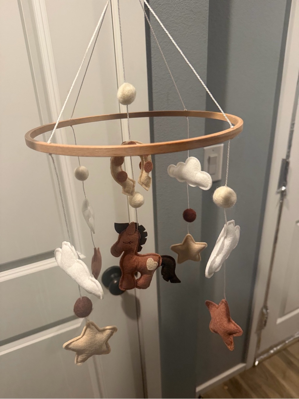Neutral Brown Pony & Cloud Baby Mobile - Hanging Nursery Decor